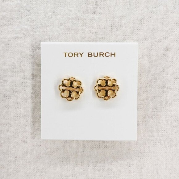 Tory Burch Gold Tone Stud Double T Logo Earrings Gold OS - Picture 1 of 12